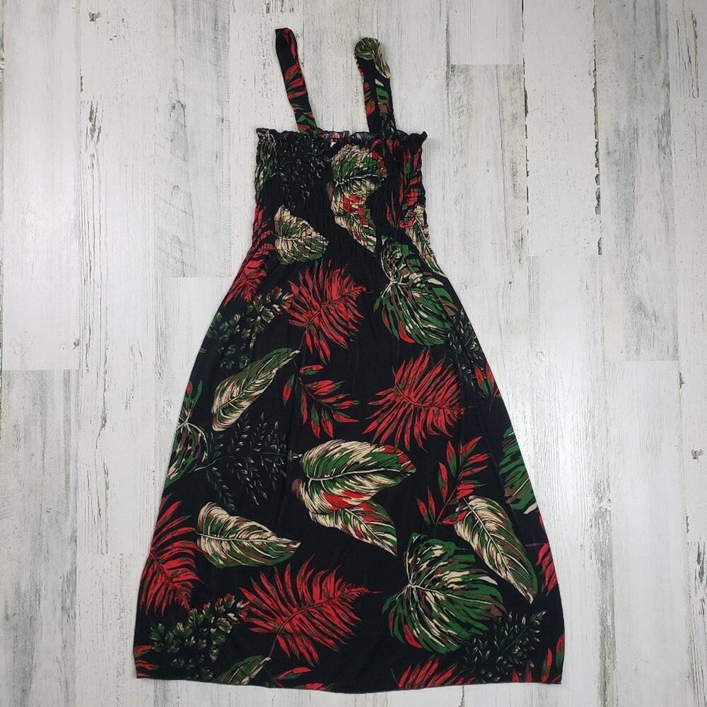 NWT Ace Fashions Black Tropical Smocked Sundress Women’s Size Large